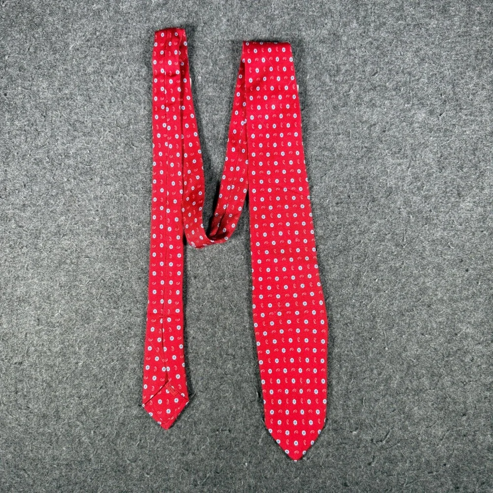 Isaia Napoli Red Silk 7-Fold Floral Paisley Necktie Handmade Italy